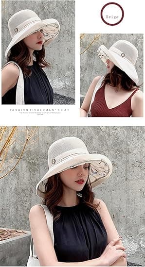 Sommer Mesh Solhatte til Kvinder UV Beskyttelse Bred Skygge Sammenfoldelig Strandhat Beige