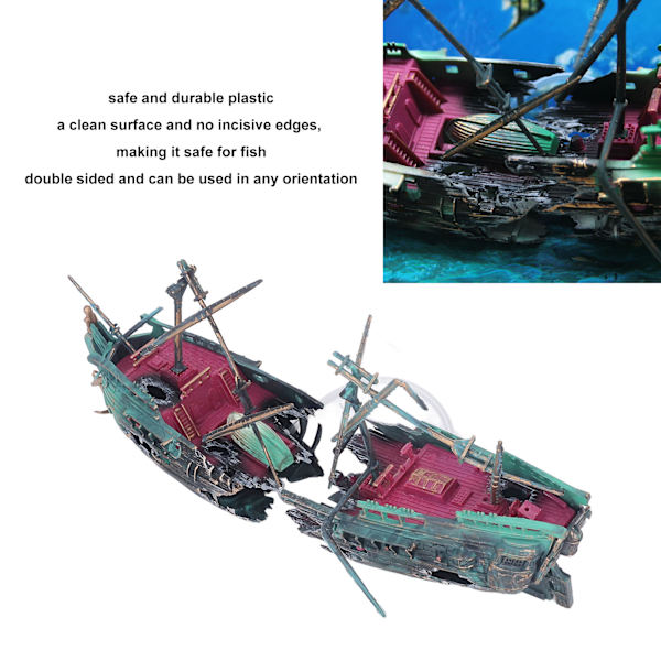 Akvarie Skibsvrag Dekoration Sikker Håndmalet Smuk Sunken Skib Ornament til Fisketanke og Akvarier Mørk Farve
