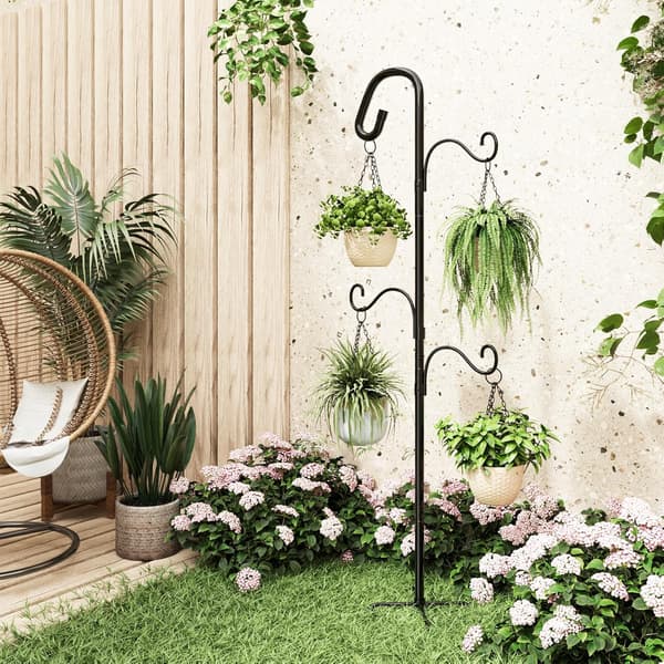Udendørs Hyrdekrog 154 cm Fuglefoderbræt med 3 Justerbare Kroge til Planter