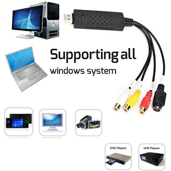 DVD-omvandlaradapter för Win 10 Video Audio Capture Card Grabber Recorder-enhet som stöder Windows PC