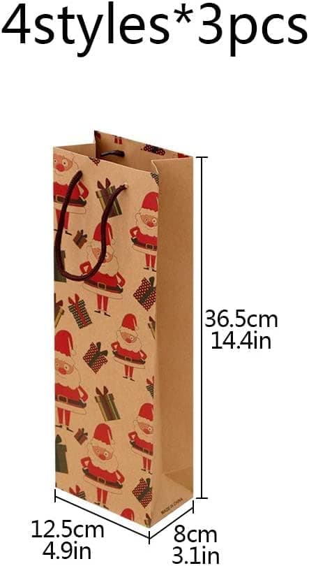 12 st Bruna Presentpåsar i Kraftpapper för Vinflaskor, Whiskey, Sprit, Jul, Vinflaskor, Presentförpackning för Julklappar