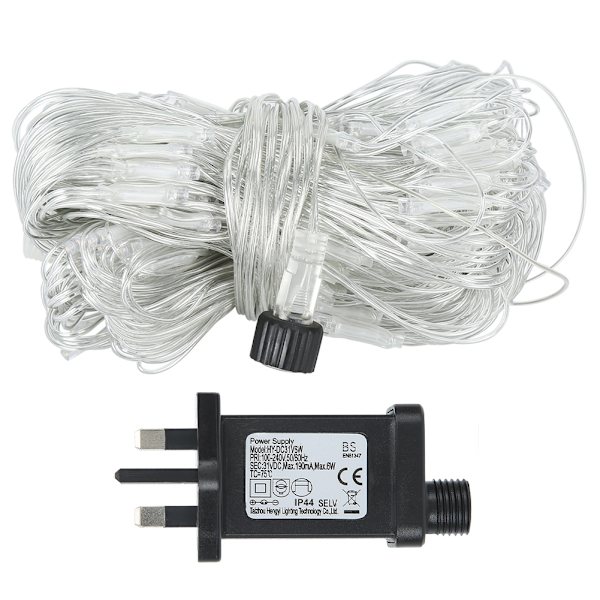 3x2m 200LED Verkkomainen LED-Valolamppu Muuntajalla Sisä- ja Ulkokoristeluun 100-240V UK-Pistoke