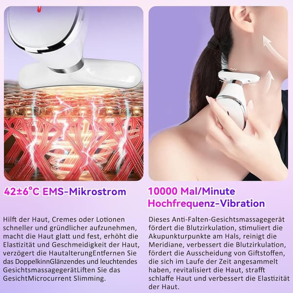 Ansigtsmassager mod rynker med 7 LED-farver og EMS 3 tilstande