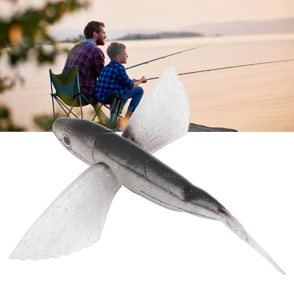 Fiskedrag Flygande Fisk Form Konstgjord Drag Mjuk Silikon Drag för Saltvatten BåtfiskeSvart