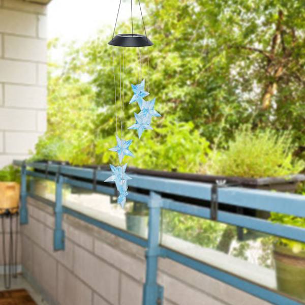 Aurinkokäyttöiset tuulikellot LED-värikkäät vedenpitävät optiset tähtisuunnittelun pihan koristevalot