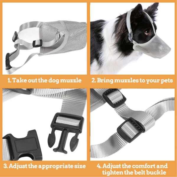 Hundmunstycke Andningsbar Justerbar Förhindra Biting Chewing Pet Mesh Muzzle för Utomhusträning Grå M