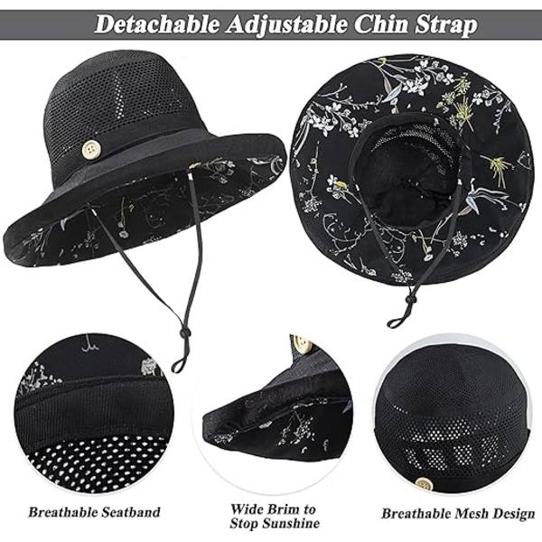 Sommer Mesh Solhatte til Kvinder UV Beskyttelse Bred Skygge Sammenfoldelig Strandhat Sort