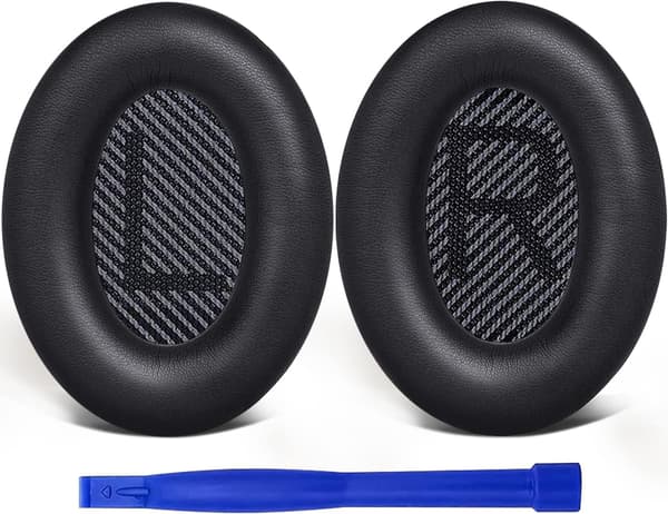 Professionelle erstatningsørepuder til Bose QC35 og QC35 II med blødere læder og støjisolering, sort