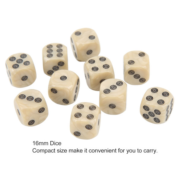 20 kappaletta kuusisivuista noppaa 16 mm valkoista helmijyvää ympyräpisteitä pöytäpeleihin matematiikan opetukseen