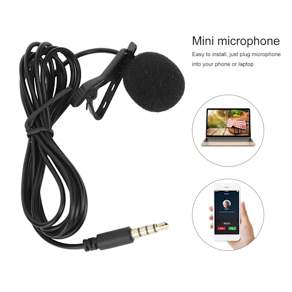 Mini 3,5 mm Lavalier Clipon Mikrofon Live Broadcast Interview MIC til Mobiltelefon Computer(1,5 m )