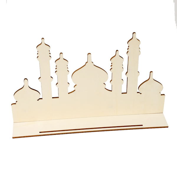Eid Mubarak Ramadan Dekorationsplade i Træ til Skrivebord Ornament Håndværk Muslimsk Dekoration Gave (Slot)