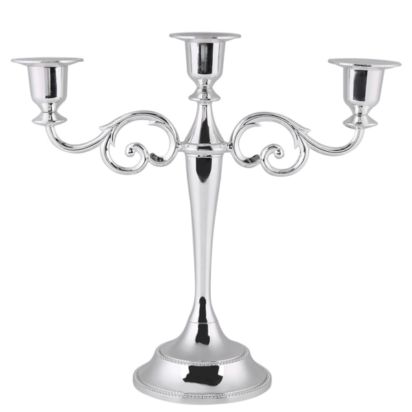 3-armad metalljusstake europeisk stil kandelaber bröllopsljusstake heminredning (silver)