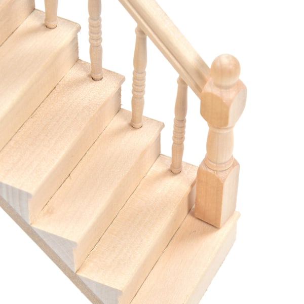 Nukkekodin portaat kiiltävät pyöristetyt kulmat koivu materiaali DIY elinvoimainen söpö 1/12 mittakaava miniatyyri portaikko käsitöilleRight