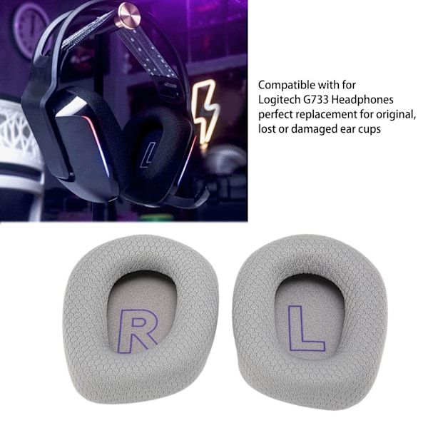 Øreputer Puter Komfortable Elastiske Erstatningsputer for Logitech G733 Hodetelefoner Sølvgrå