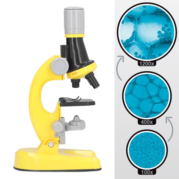 Lasten mikroskooppisarja LED 1200X mikroskooppi näytelaseilla Tiede Opetuslelu Syntymäpäivälahja Keltainen