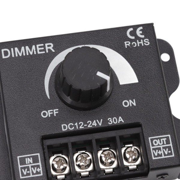 LED-dimmer, enkelkanals PWM-belysning, stegløs dimmekontroller for 5050 3528 enfarget lysstrimler DC 12V‑24V 30A