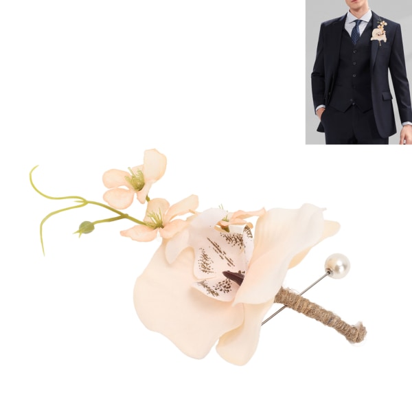 5 stk. Brudgom Boutonniere Elegant Mænd Bryllup Blomst Livagtig Permanent Genanvendelig Kunstig Brosche Blomst Champagne