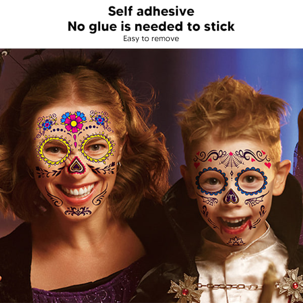 5 ark Halloween fluorescerende midlertidige tatoveringsklistremerker selvklebende ansiktstatoveringer festivaldekorasjoner