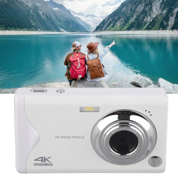 3,0-tums LCD-digitalkamera 4K 48MP 16X Zoom Anti Shaking Bärbar HD-kamera med Typ C Port Fill Light för tonåringar Barn Nybörjare Vit