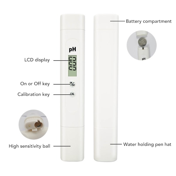 PH-meter tester detektor HD LCD-skærm høj følsomhed sonde indeholdt beskyttelsesvæske PH-testpen 300mAh