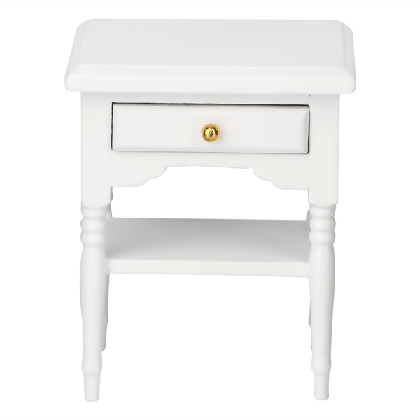 1:12 White Mini Bedroom Furnishing Articles Wooden Bedside Table Model