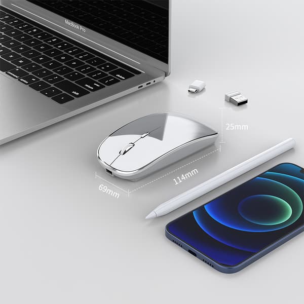Trådløs mus genopladelig bærbar lydløs USB og Type-C Dual Mode 3 justerbare DPI til bærbar computer Mac MacBook Android