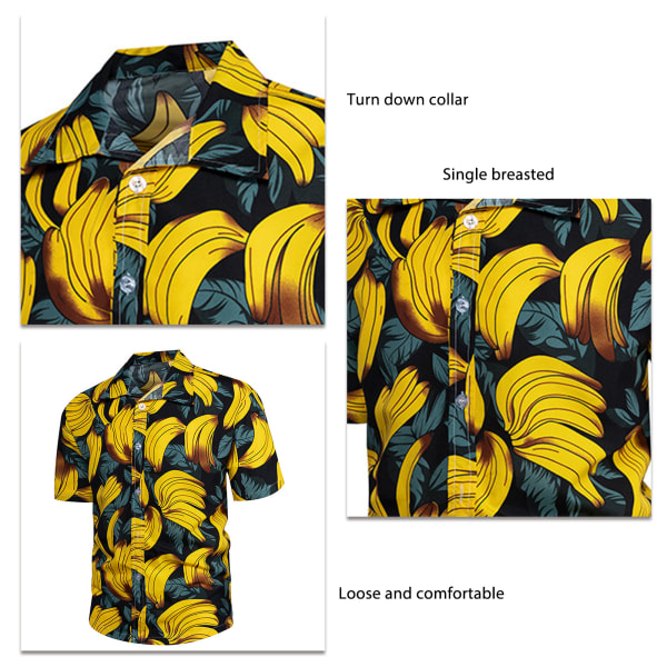 Herr sommarskjorta Enkelknäppt Casual Fit Kortärmad Turn Down-krage Herr Loose Fit Skjorta Banana S