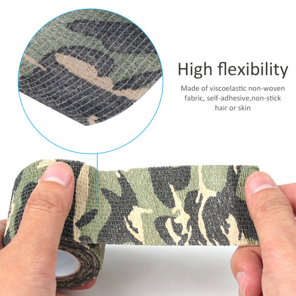 (5-pack) Självhäftande non-woven utomhus stretchtejp jaktkamouflagetejp (skogskamouflage)