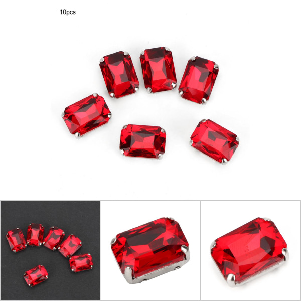 10pcs Rectangle Sewing Rhinestones Glass Crystal Claw DIY Clothing Accessories (Red)