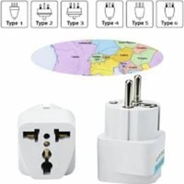 2x Universal Sektor Adapter US/UK/Kina til Europa (EU) / Frankrig (FR) Stikkontakt med Jord CE standarder 16A Hvid Kompatibel med Clarisonic
