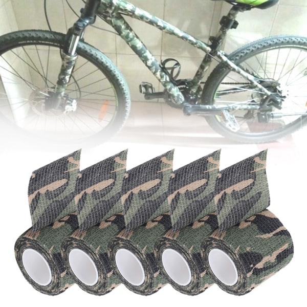(5-pack) Självhäftande non-woven utomhus stretchtejp jaktkamouflagetejp (skogskamouflage)