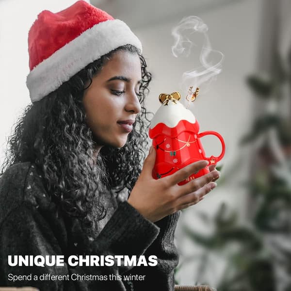 Julmugg med lock, Festlig söt julmugg, underbara keramiska tekoppar för föräldrar, barn, älsklingar och vänner