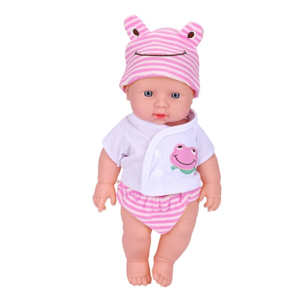 Hög simulering vinyl babydocka med kläder nyfödd sovande badleksak (rosa)