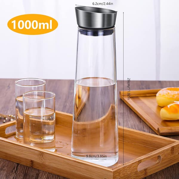 Glaskaraffel 1 liter pletafvisende glaskaraffel med flip-top låg i rustfrit stål