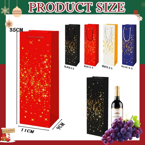 12 st Julflaskpåsar för Vin, Whiskey, Champagne, Kraftpapper Julflaskpåsar Vinpresentpåsar med Starkt Rep