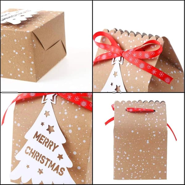 24 stycken Jul Papper Godis Presentaskar Kraftpapper Present Godispåsar för Julgåvor
