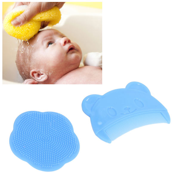 2PCS Baby Scalp Brush Set Mjuk Sensorisk Silikon Badborste Bekväm Nyfödda Hårbotten Badverktyg Blå