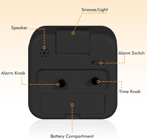Väckarklockor Sängklocka Barn Väckarklocka Batteridriven Sängklocka Väckarklockor för Tunga Sovare Svart