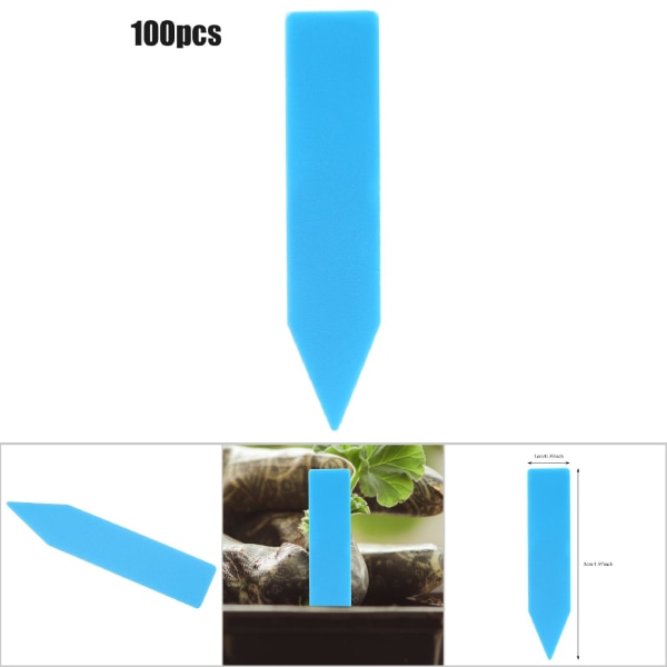 100 stk plastblomsterplante navn hageinnsats etikettmarkør (blå)