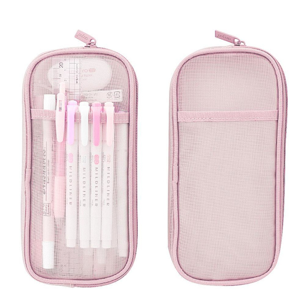 Rutnät Mesh Pennfodral Pennfodral Makeup Färgpåse Kosmetika Väska Multifunktionell För Skola Tonårsflickor Transparent Pennfodral Stationery Väska för Adluts