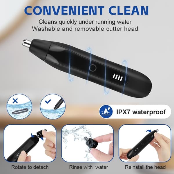 2-i-1 Nese- og øretrimmer IPX7 Vanntett USB-lader