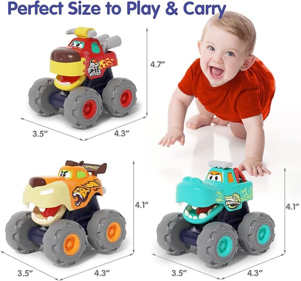 Leker for 1 år gamle gutter 3-pakning billeker for 2 år gamle gutter Monster Truck-leker for 1 år gamle gutter
