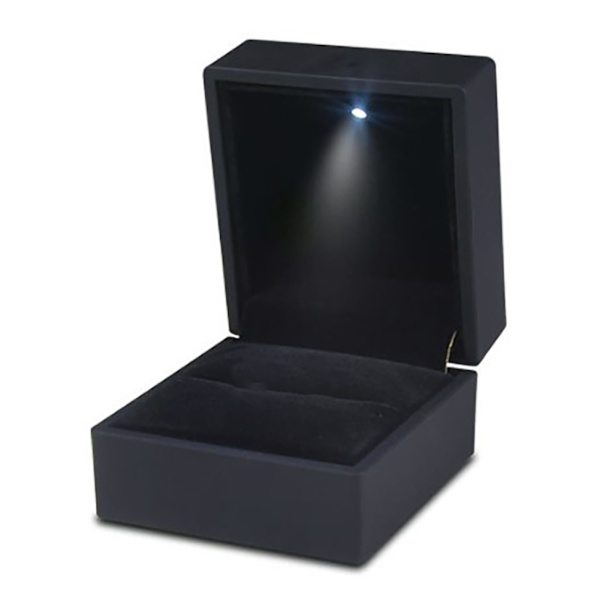 Svart ringask med LED-ljus, förvaringslåda för accessoarer av hög kvalitet, ringfodral för frieri och presentgivning