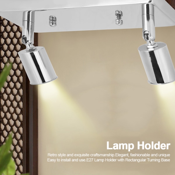 Elegant E27 Lamphållare med Rektangulär Vridbar Bas DIY Tillbehör för Tak- och Vägglampa Silver