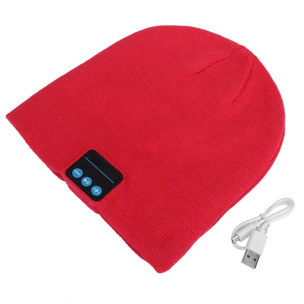 Bärbar, varm trådlös Bluetooth headset Music Cap med inbyggt litiumbatteri (röd)