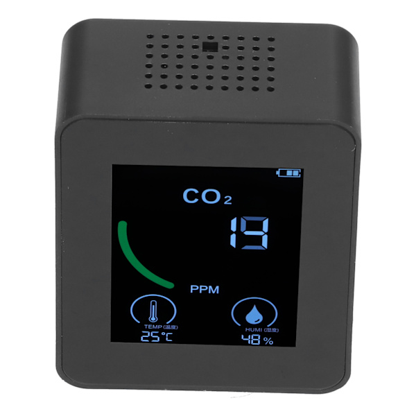 Luftkvalitetsdetektor Digital USB-laddning Koldioxidmonitor Temperatur Fuktighet TVOC-detektorSvart
