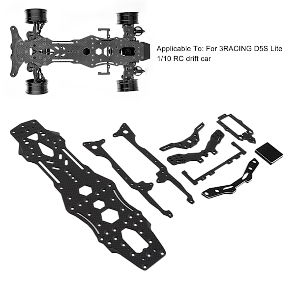 RC-bilchassi i kolfiber och aluminium, uppgraderingstillbehör för RC-bil, för 3RACING D5S Lite 1/10, ersättning, svart