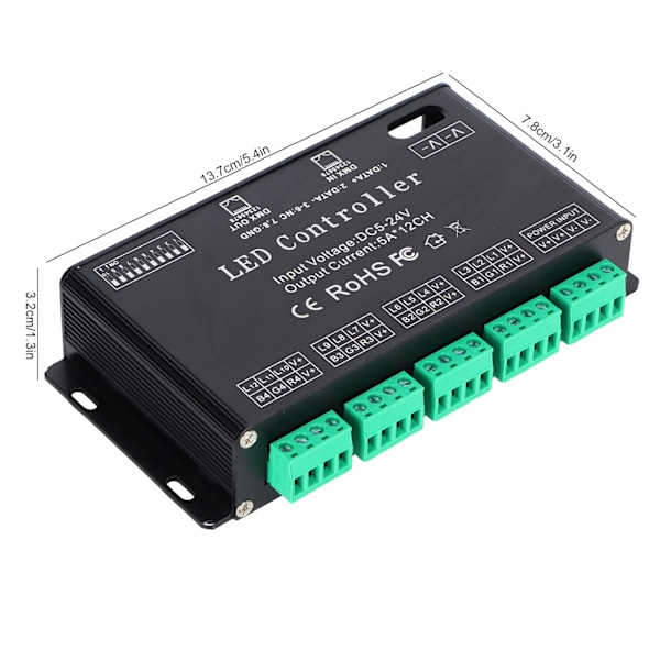 12-kanavainen DMX-vakiodekooderi RGB LED-valonauhaohjain DMX512-dekooderi DC5-24V