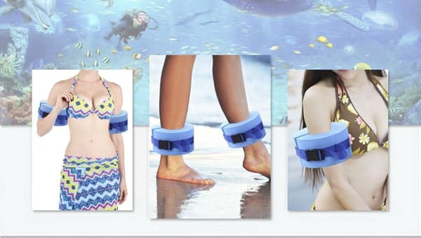 2-pack skum simning vattenmanschetter vattenaerobics flytring anklar armbälten med spänne blå