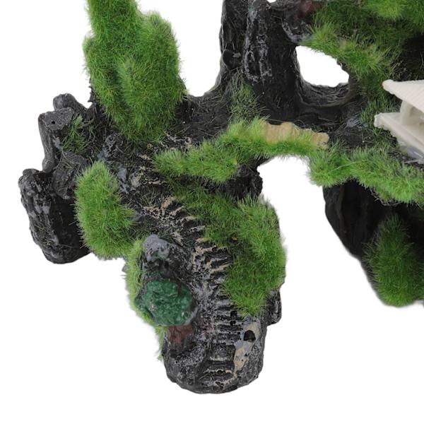 Akvarium Landskap Resin Simulering Flerbruks Mos Fjellutsikt Dekorasjon med Bro og Paviljong